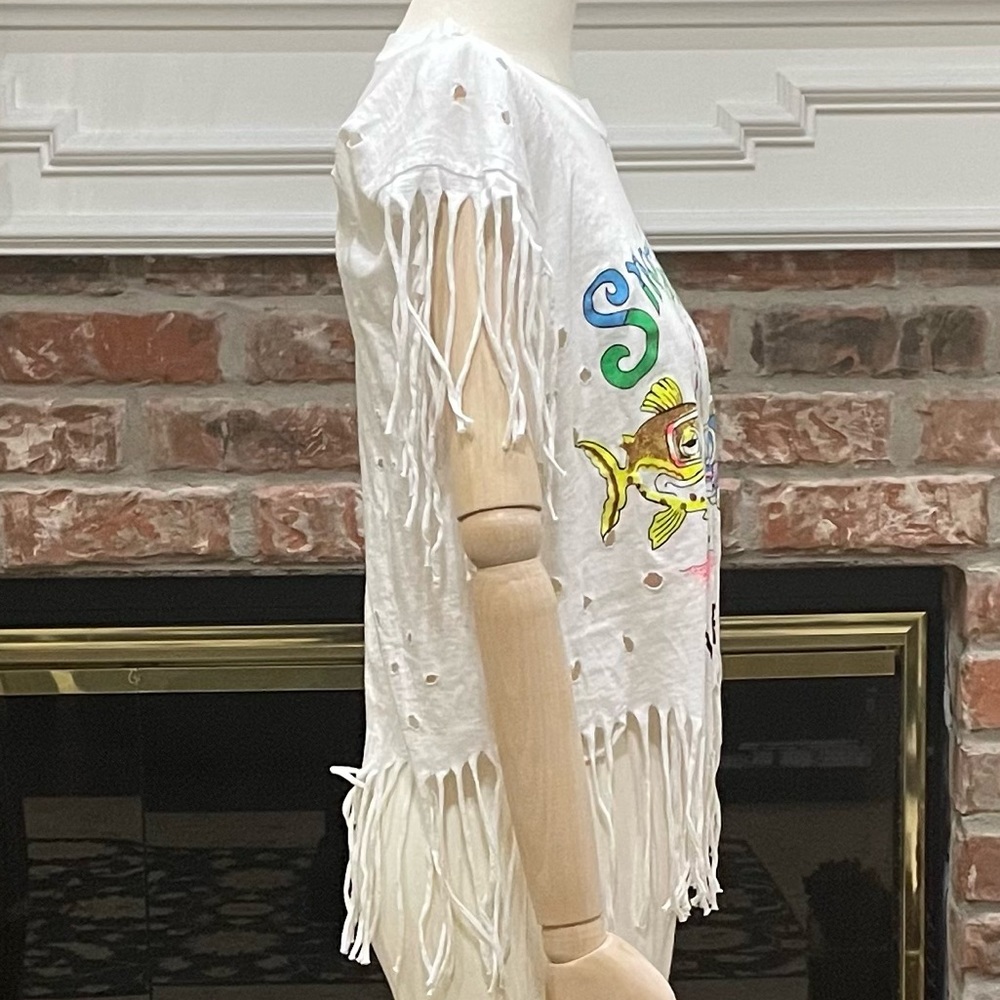Salsa Calienté “Snorkling Isla Mujeres” distressed fringed crop top / L / EUC - Picture 5 of 11
